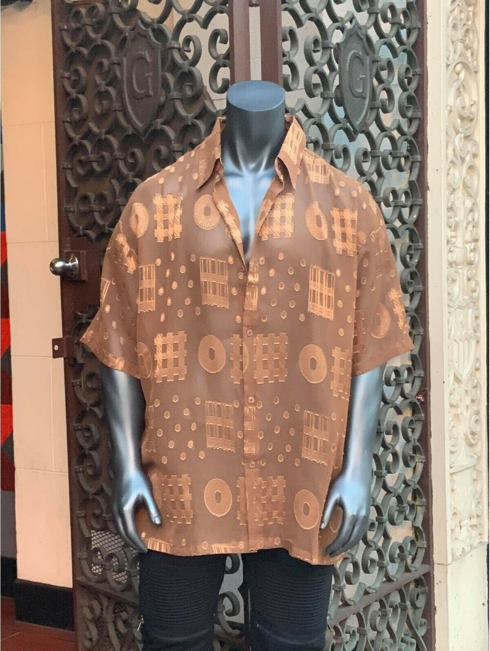 Men's Brown See Through Sheer Short Sleeve Shirts